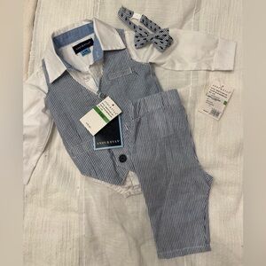 Andy & Evan Blue and White Striped Kids Tie 4-piece Set